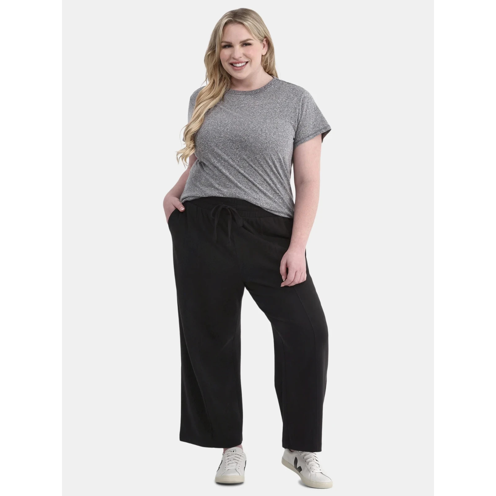 Terra & Sky Cropped Knit Wide Leg Pant Black Soot Women’s Size 0X (14W)