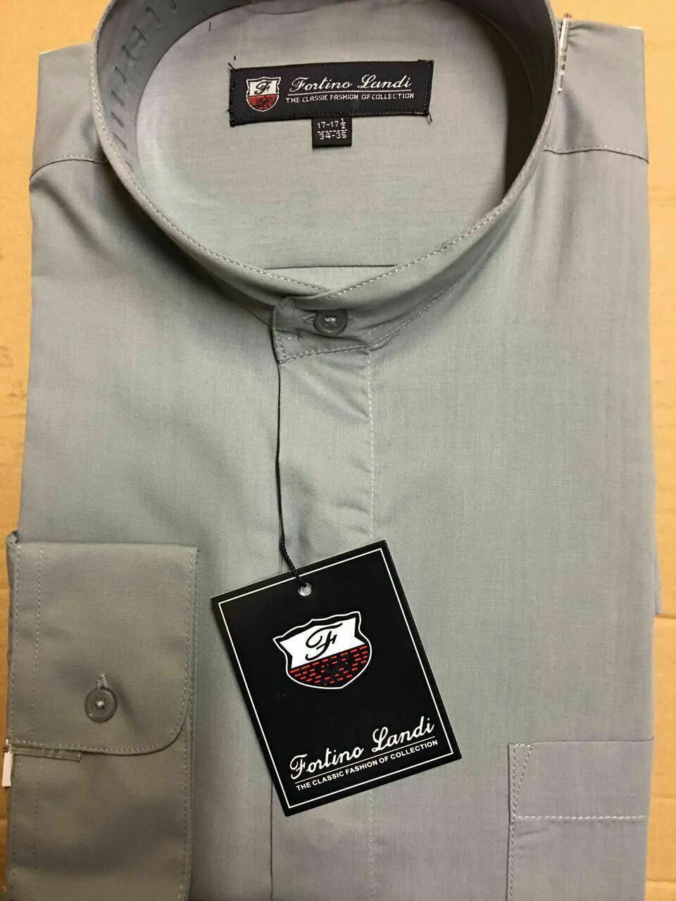 Mens’ Mandarin Collar (Banded Collar) Dress Shirt by TDC Collection