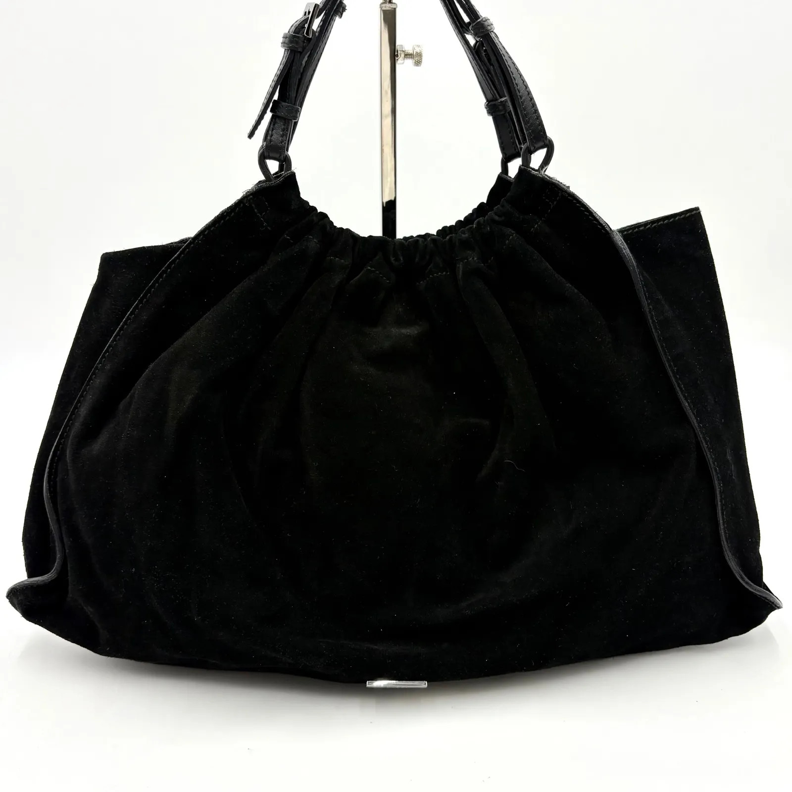 Auth Gucci Tom Ford Era Suede Handbag Black SV Plate 001 4335 2Y6585