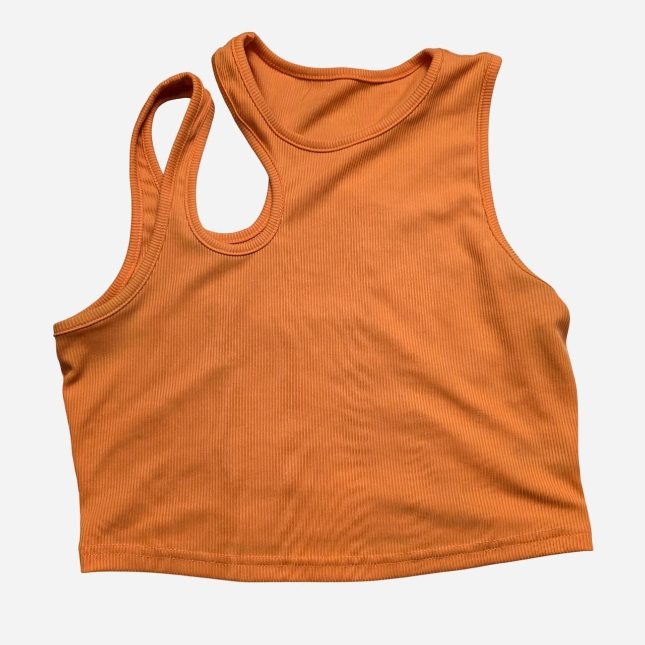 Shein Orange Solid Ribbed Knit Cropped Racerback Crew Neck Tank Top Womens 6