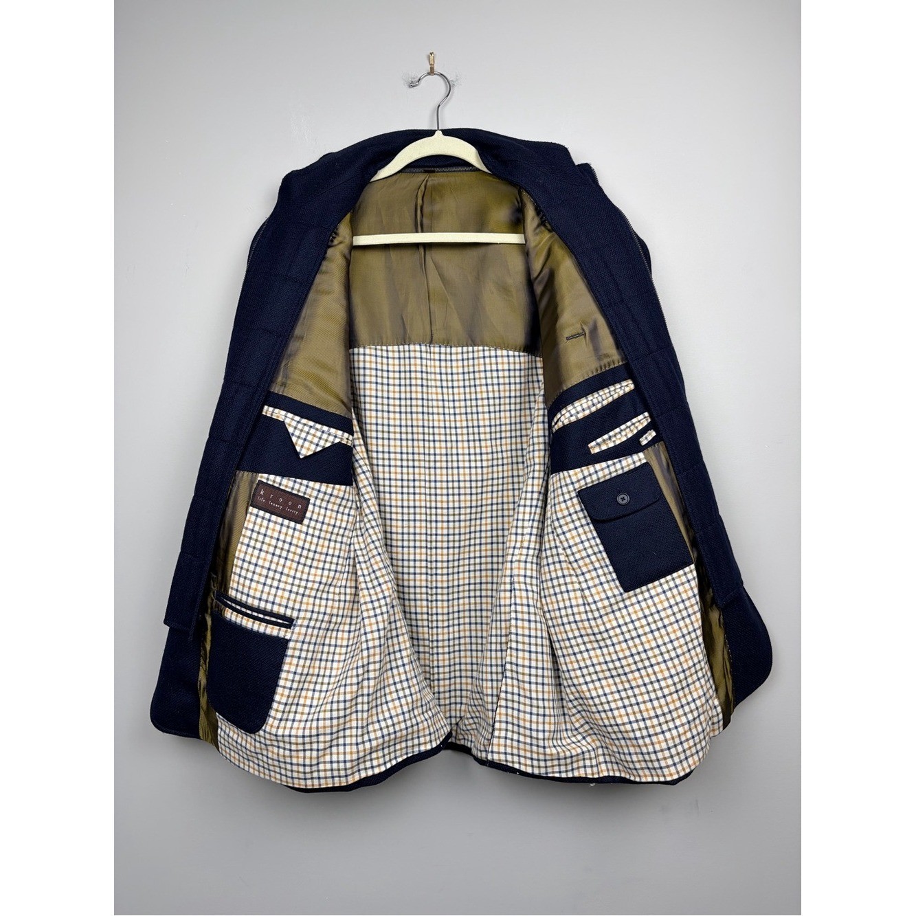 Kroon Richie Wool Cashmere Layered Sport Coat Blazer Navy 44R Italy