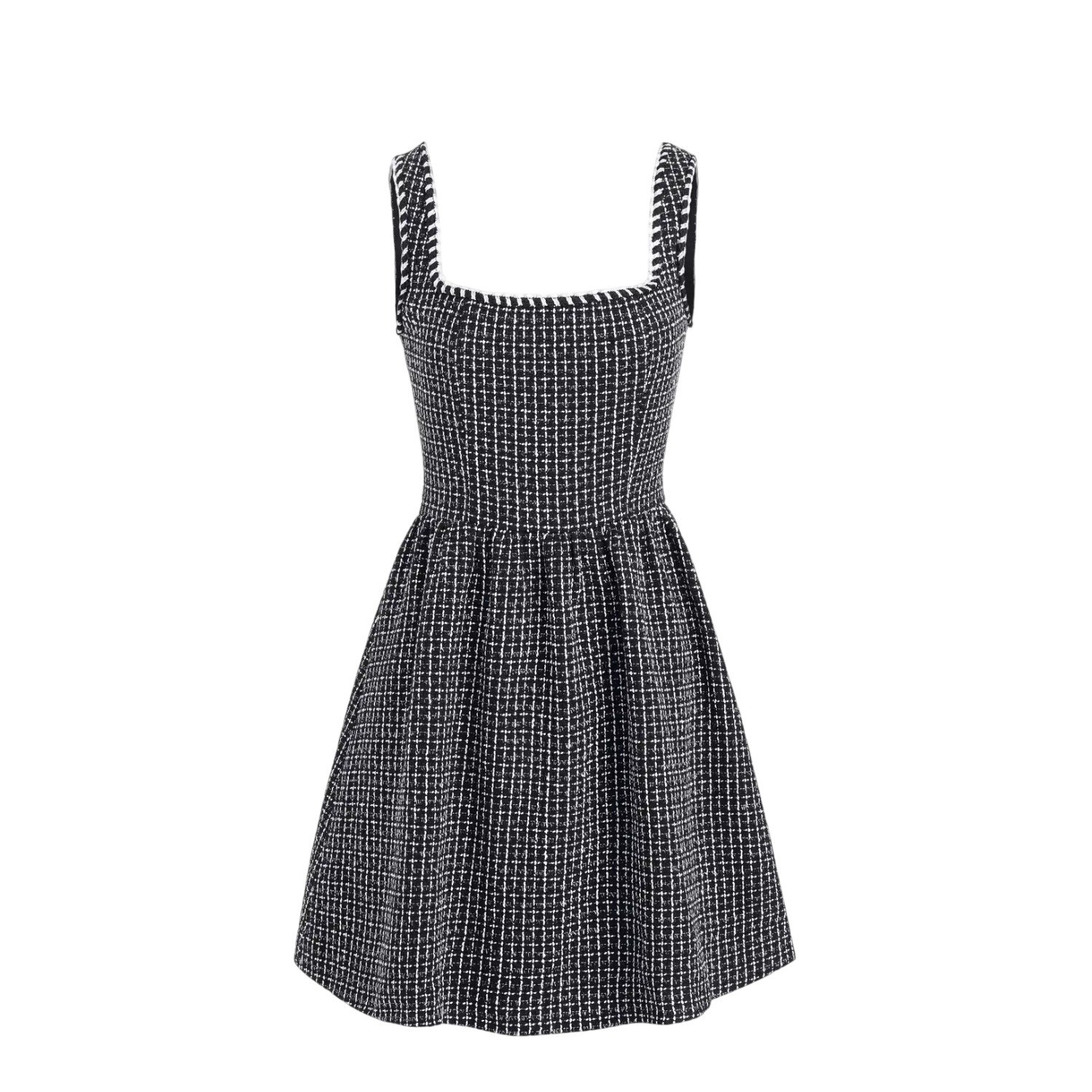 Cider Tweed U-Neckline Solid Mini Dress Sz M Black White Carbon N€W