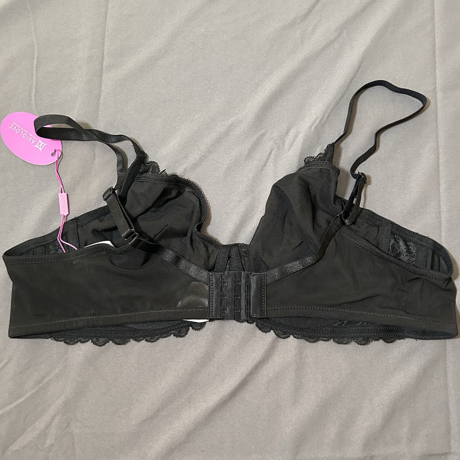 Avidlove Lace Underwire Bra Black Unlined Sheer Full Coverage Bralette XXL NWT