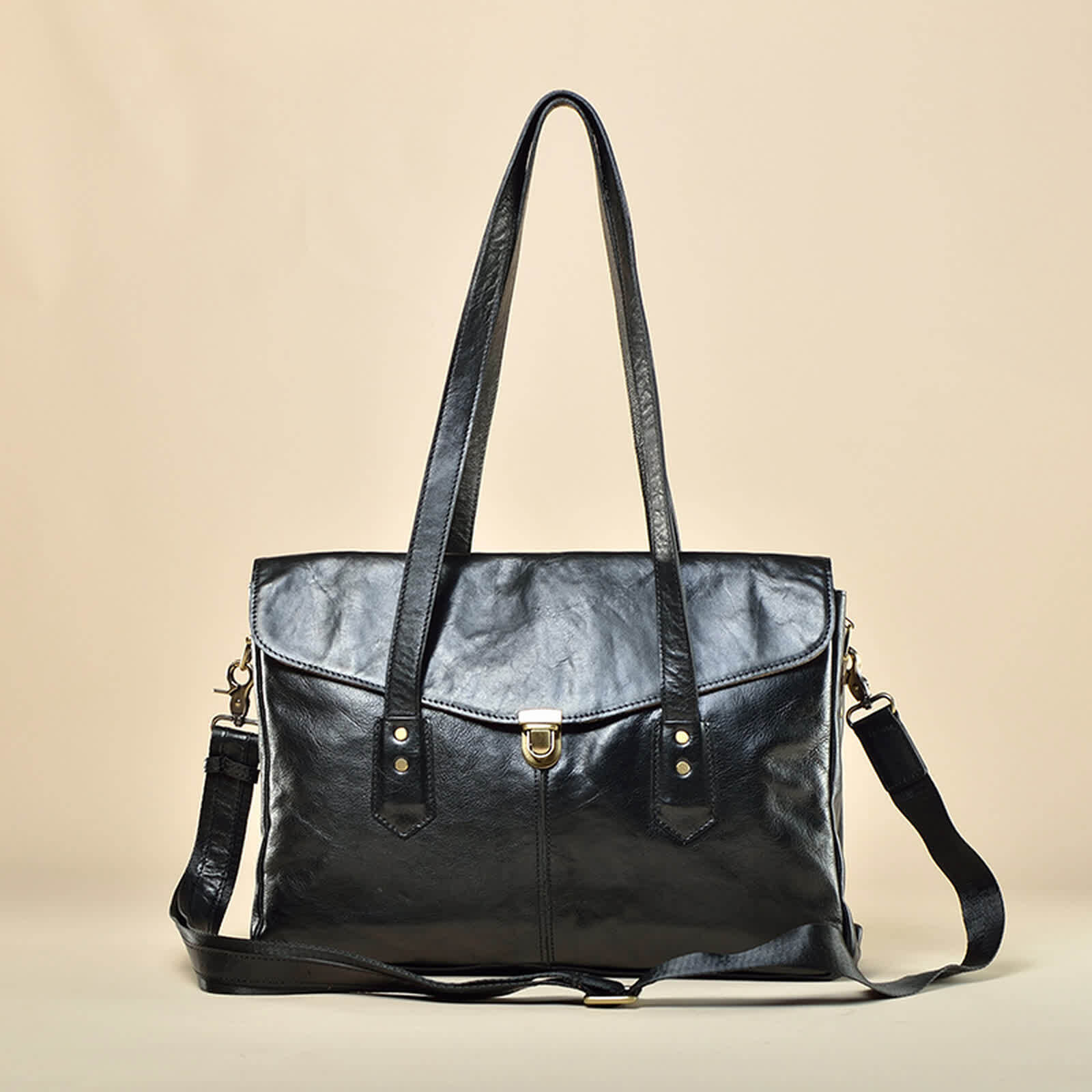 Erivis Brown Women Genuine Leather Briefcase with Adjustable Strap