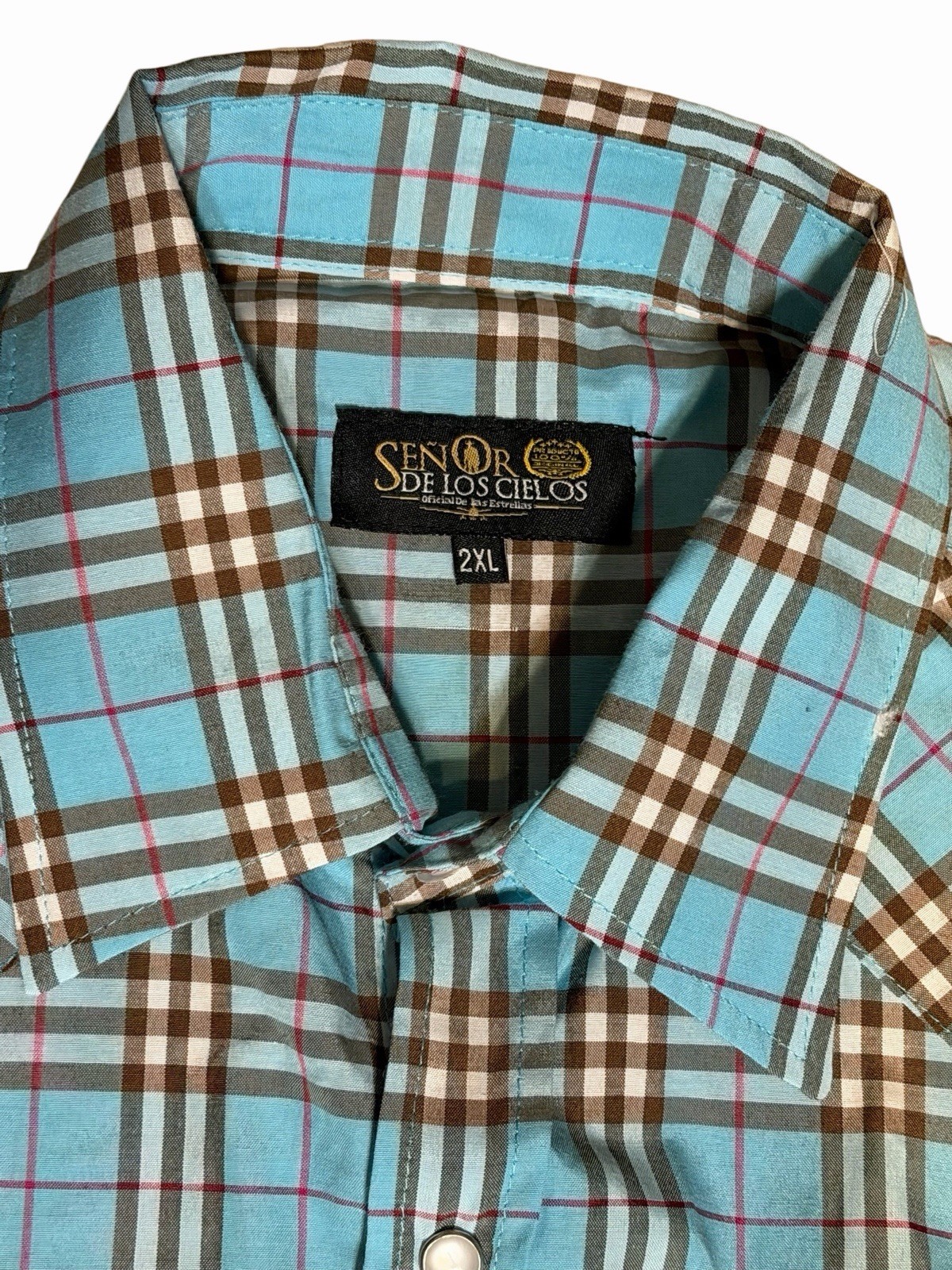 Senor De Los Cielos Long Sleeve Button Down Pearl Snap Blue Plaid Shirt Mens 2XL