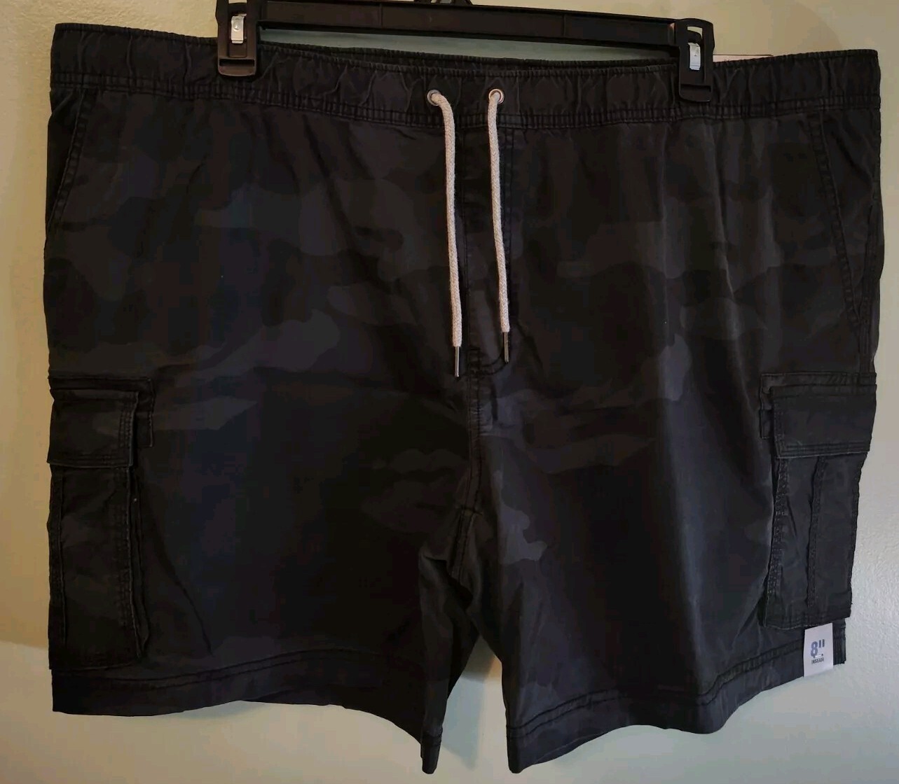 George Men’s 2XL 44-46 Stretch Waist Cargo Shorts Above the Knee 8″ BLACK CAMO