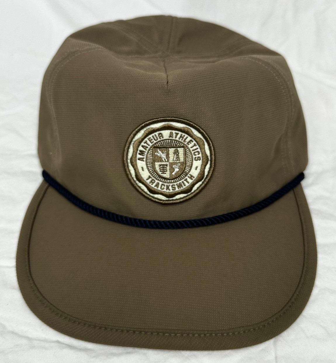 Tracksmith Wottle Cord Hat Walnut Brown Amateur Athletics Patch Flat Brim Run