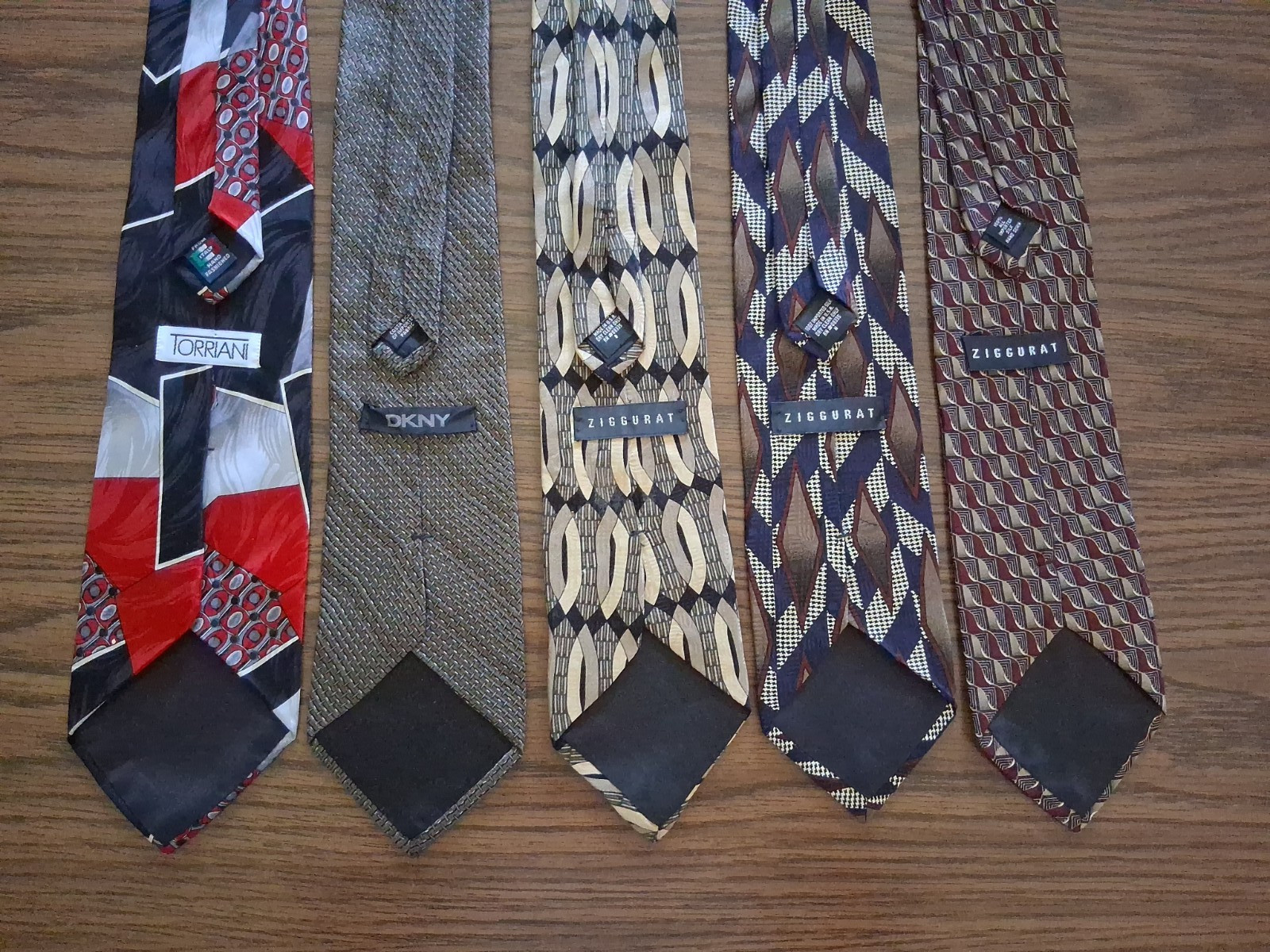 Lot of 5 Taupe Black Gray Neckties Name Brands Assorted Sizes Patterns Fabric