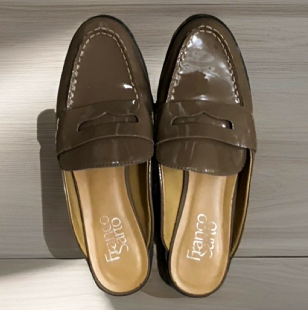 Franco Sarto Women’s Patent Leather Slip-On Loafer Mule Flats Almond Beige 6.5