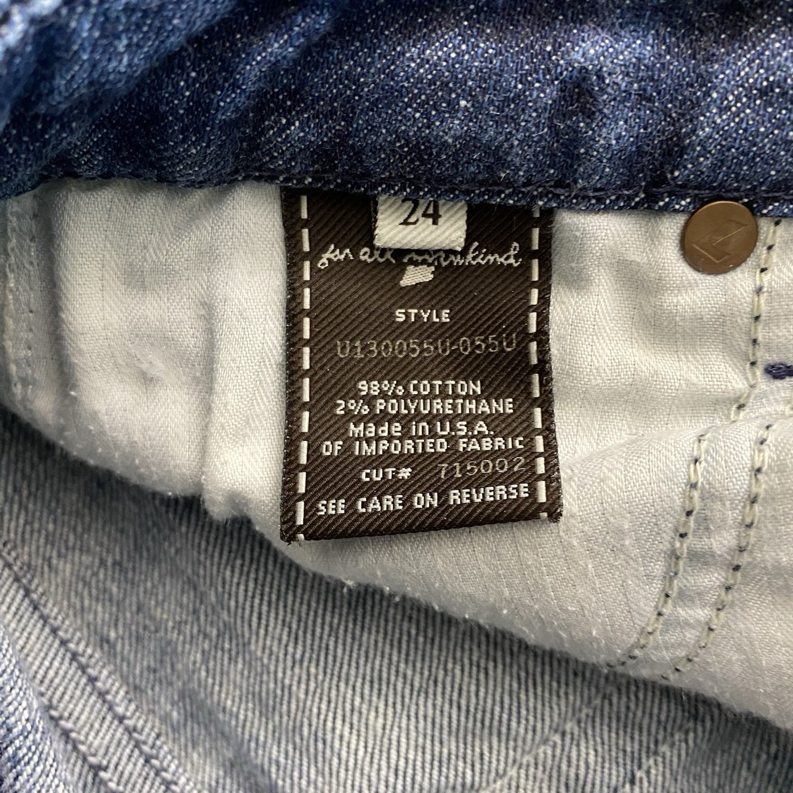7 For All Mankind Jeans Womens Size 24 “A” Pocket Blue Bootcut Denim Made in USA