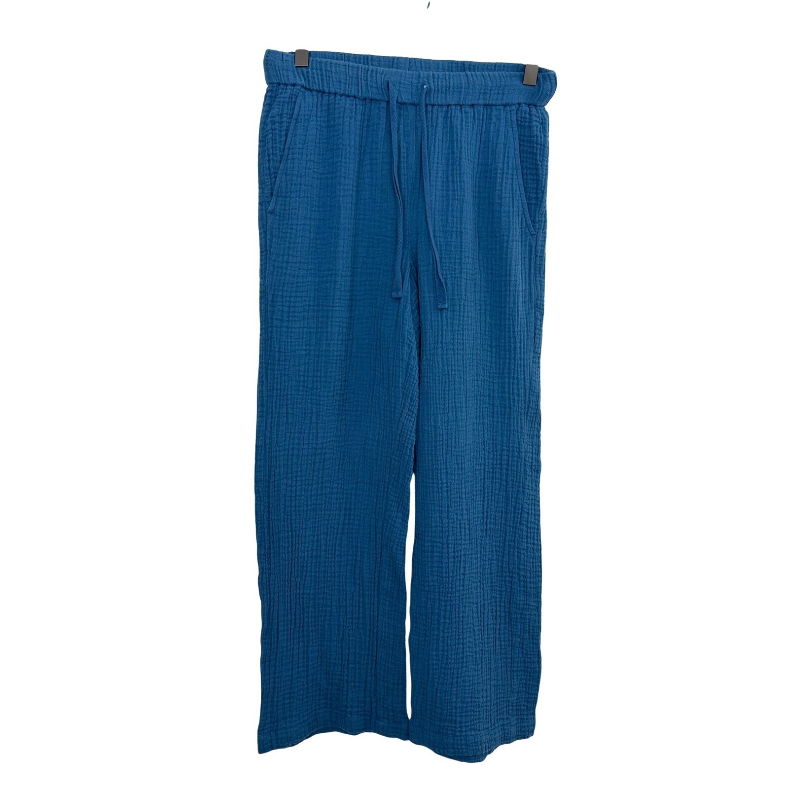 Eileen Fisher Pants Womens PP Blue Cotton Gauze Elastic Waist Wide Leg Casual *