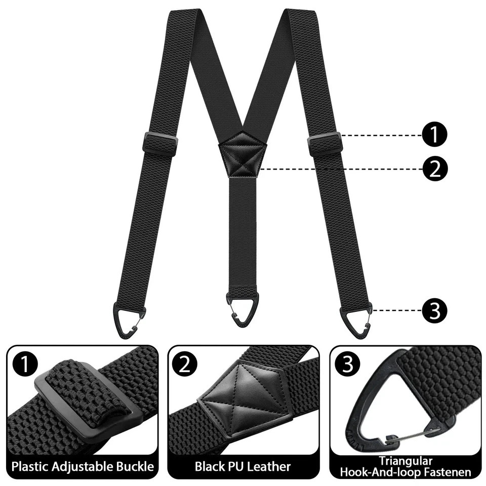 Heavy Duty Elastic Suspenders for Men Trouser Pants Braces Strap Work Belt UK