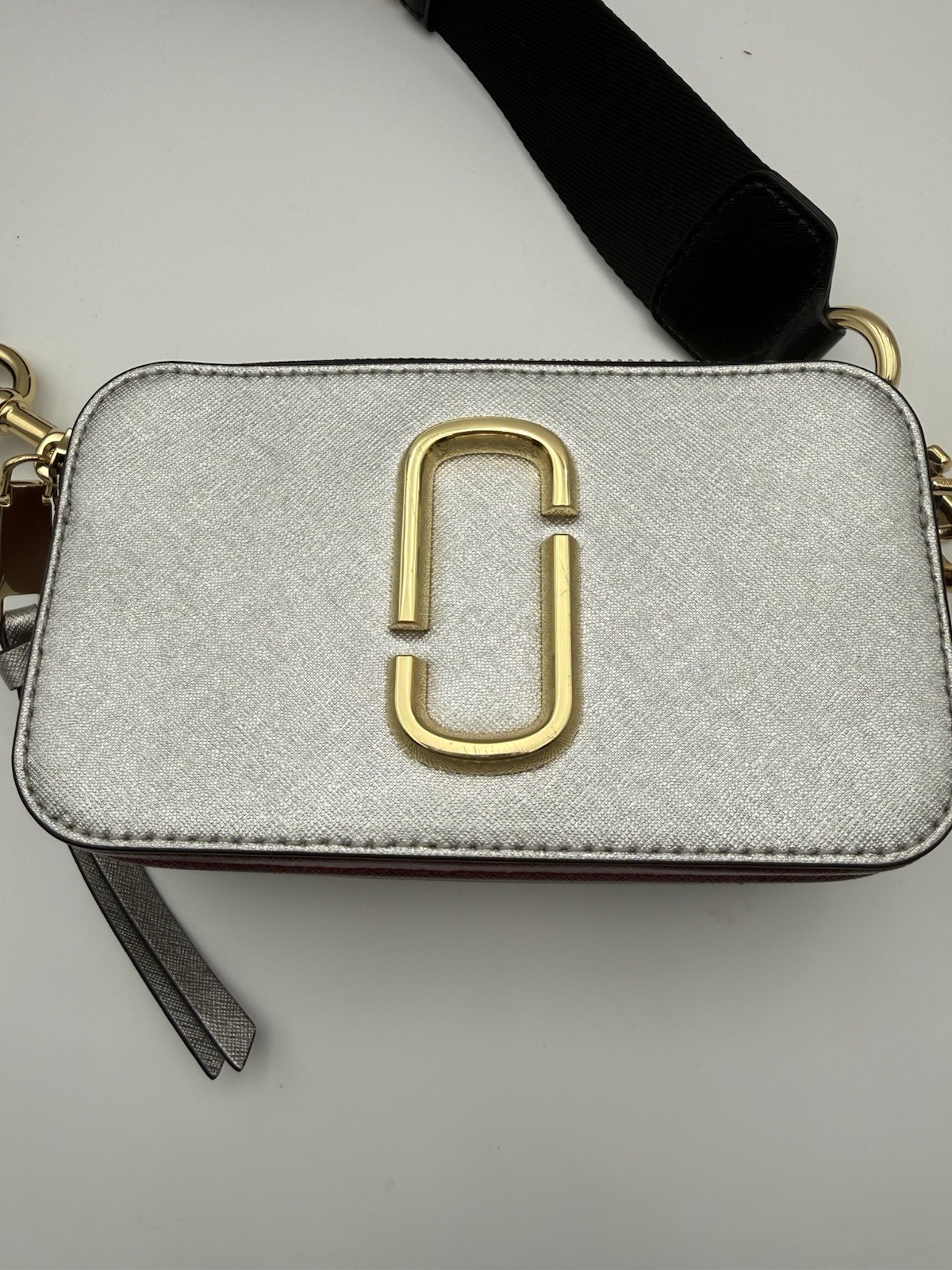Marc Jacobs Snapshot Colorblock Crossbody Silver Black Red Double Zip Strap