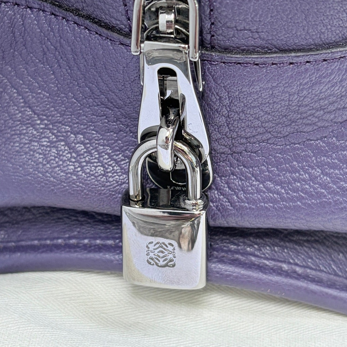 Loewe Amazona 36 Purple Leather Top Handle Bag Silver Hardware COA Dustbag Keys