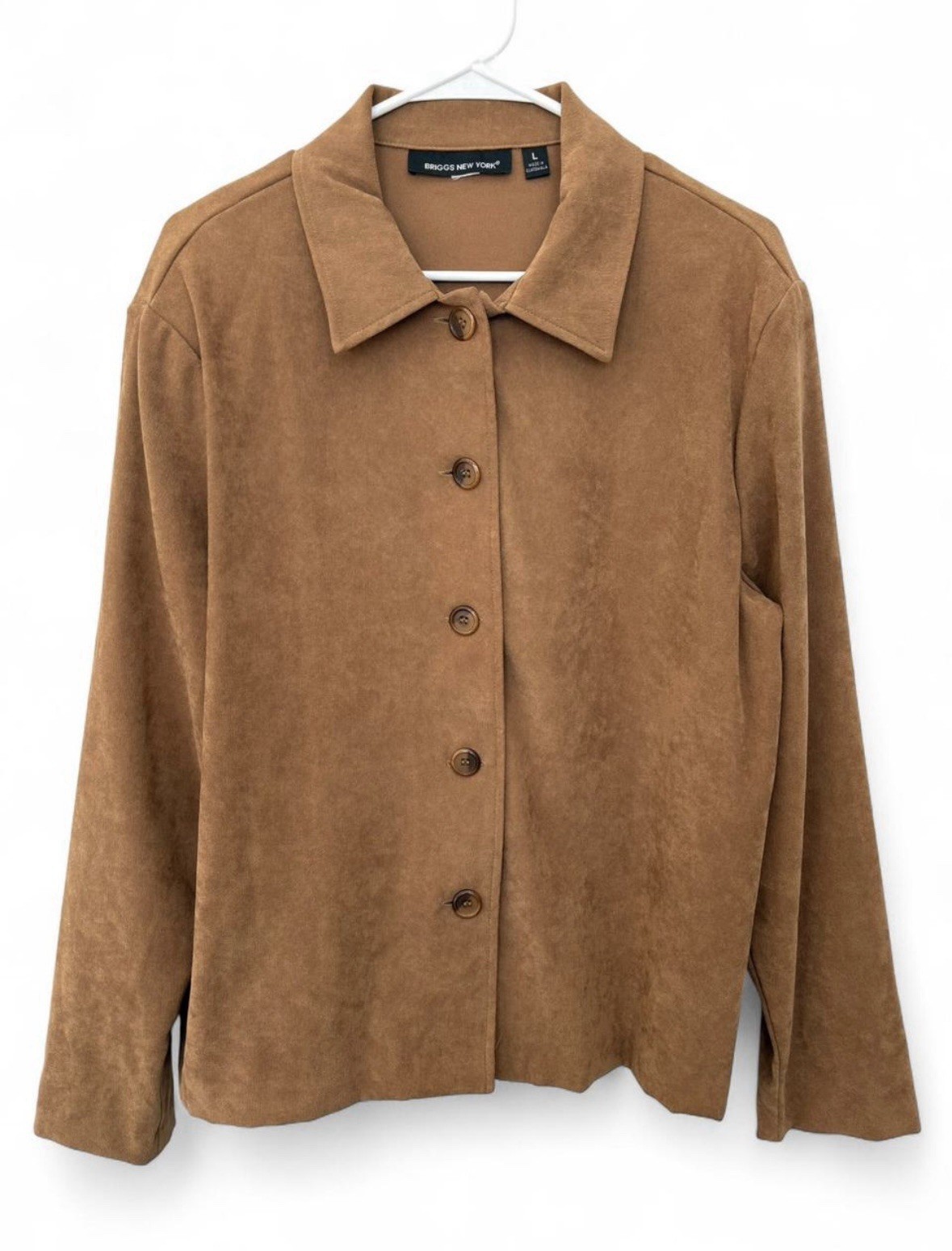 Briggs New York Womens Faux Suede Camel Button Up Shirt Jacket Large Y2K