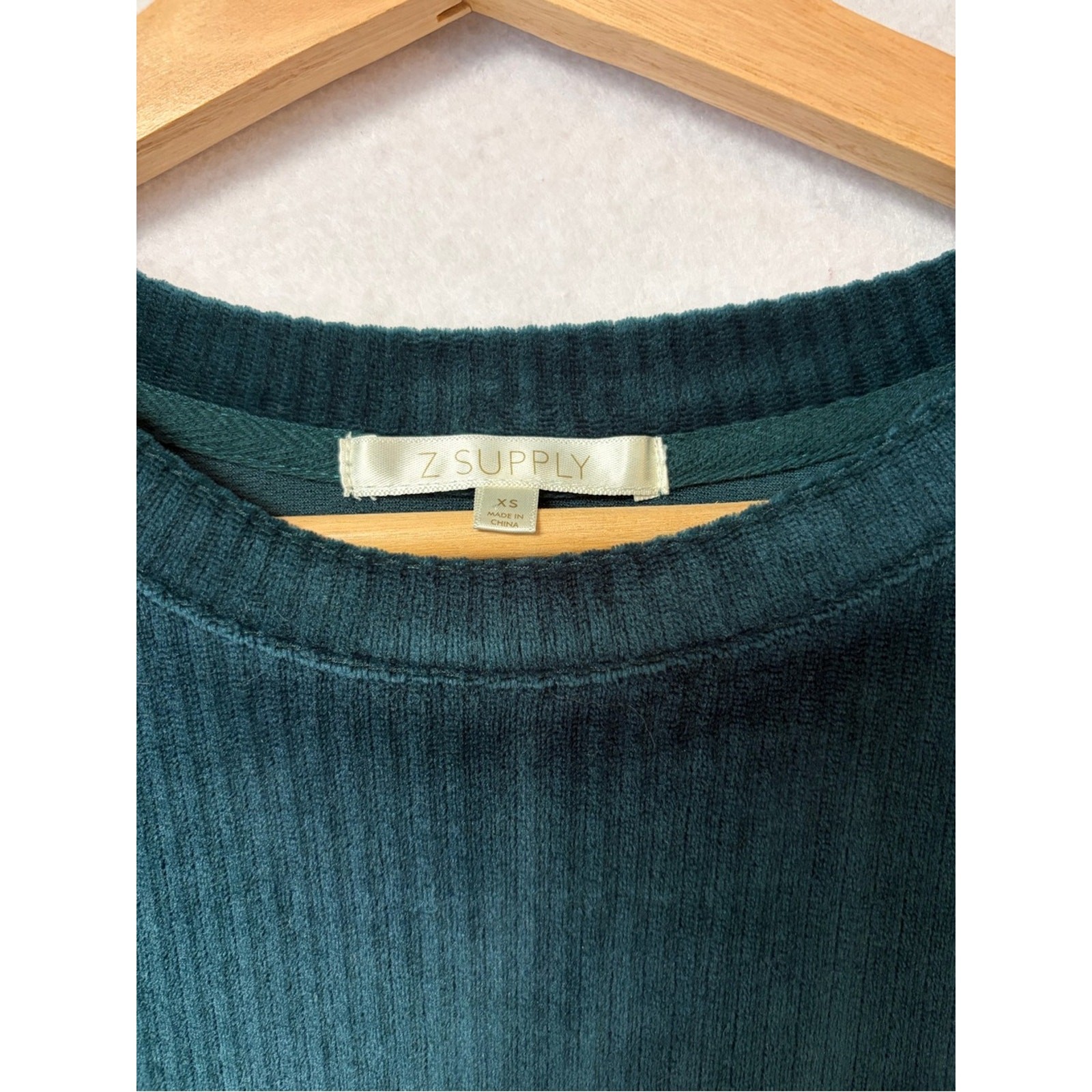 Z Supply Ribbed Velour Loungewear Set Emerald Green Pullover Wide Leg XS NWOT
