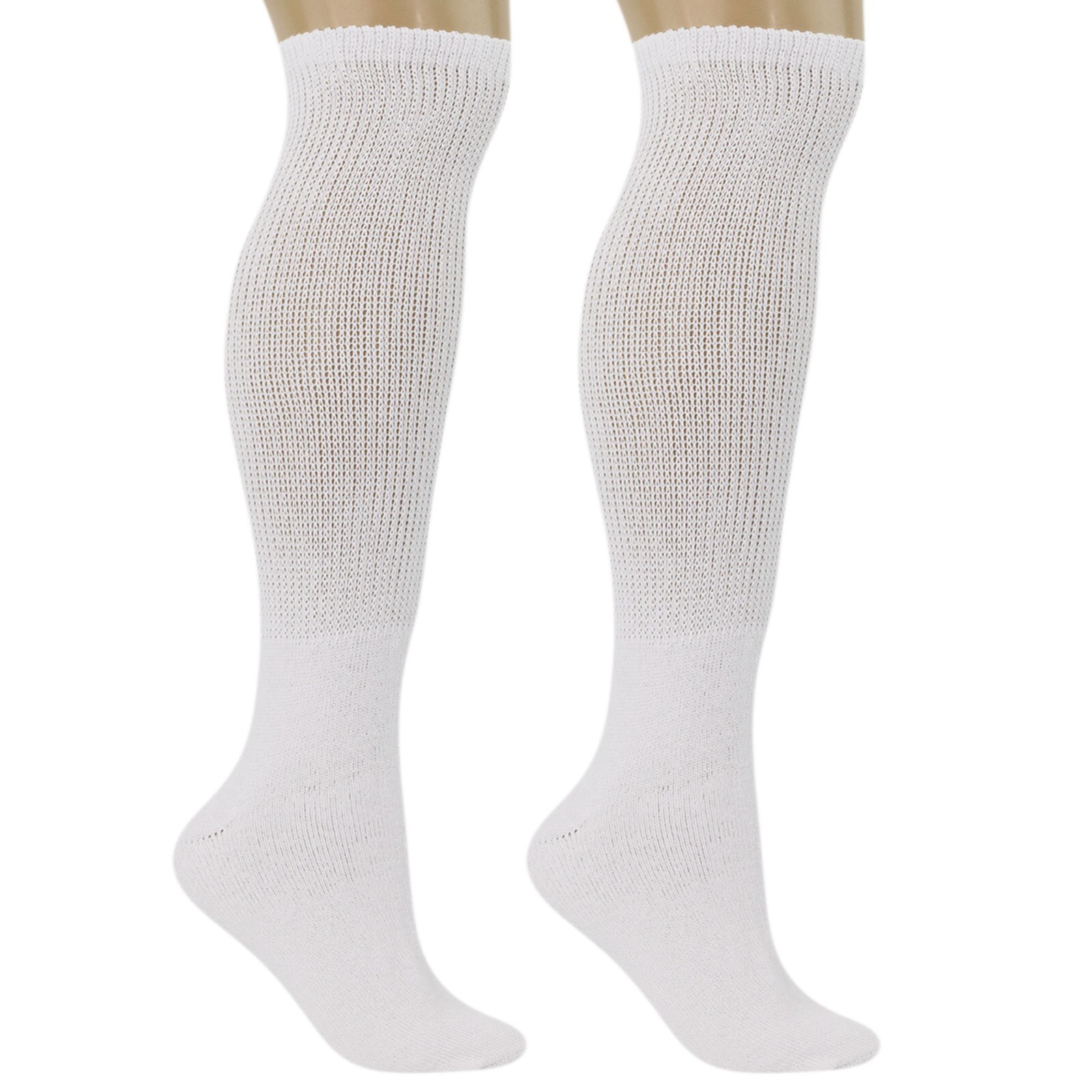 White Diabetic Over The Calf Socks Full Cushioned Sole Non Binding Top 3 Pairs