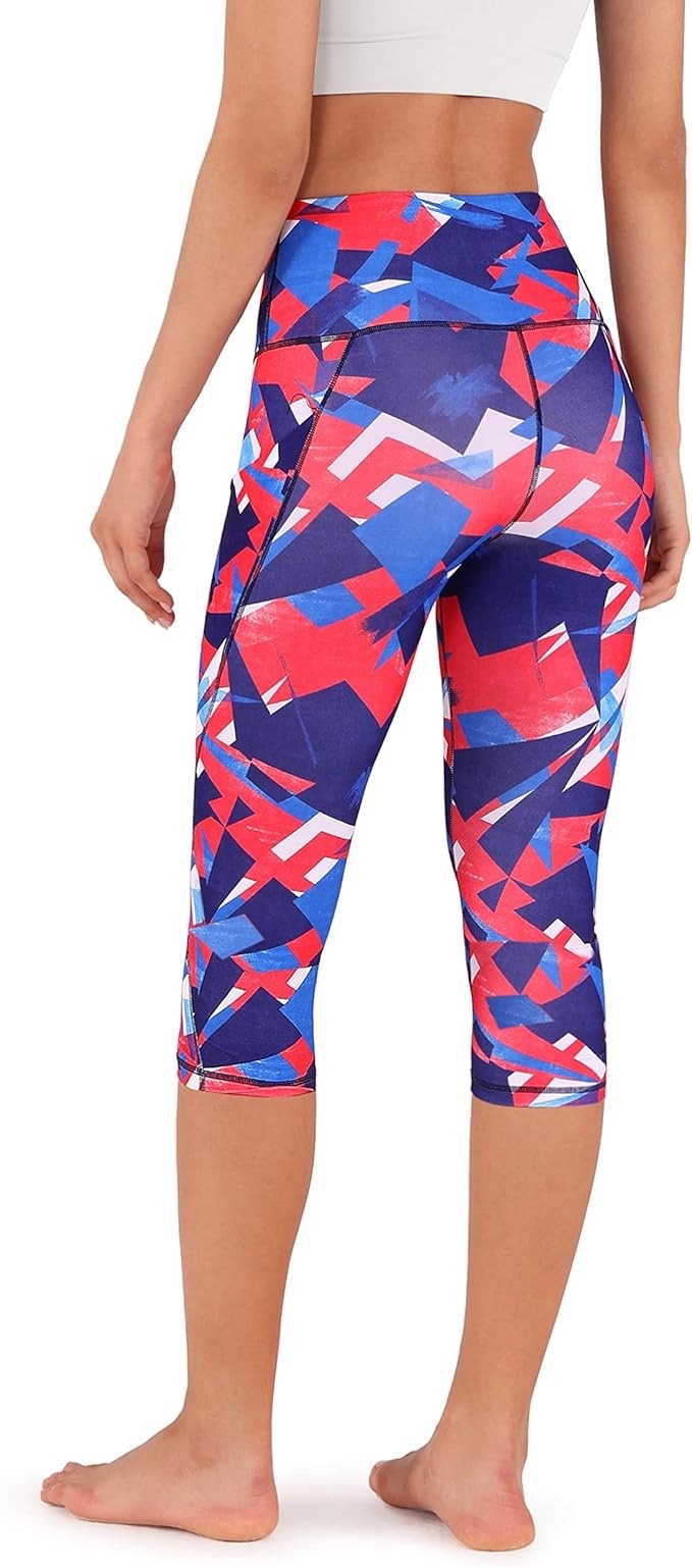 ODODOS Women’s High Waisted Yoga Capris with Pockets, Tummy Control 2XL TRIANGLE