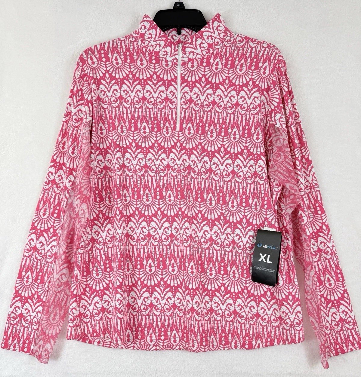 IBKUL Womens Long Sleeve Top XL 1/4 Zip Mock Neck Pink Barbara Golf