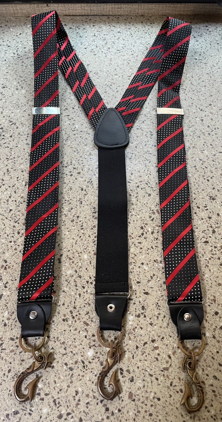 Black And Red Suspenders W/ Custom Brass Hardware