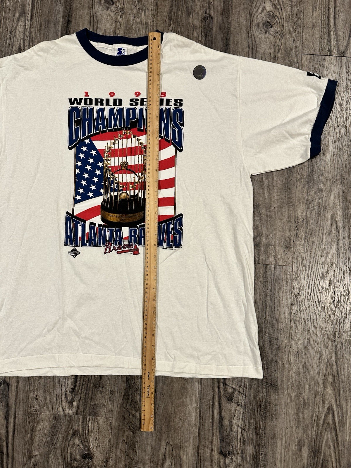VINTAGE Atlanta Braves 1995 World Series Champions Ringer Starter Shirt Size XL