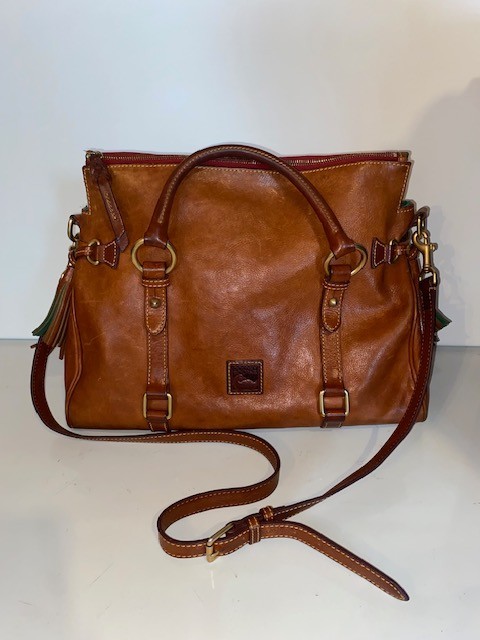 Dooney & Bourke Large Florentine Natural Leather Satchel w/Crossbody Strap