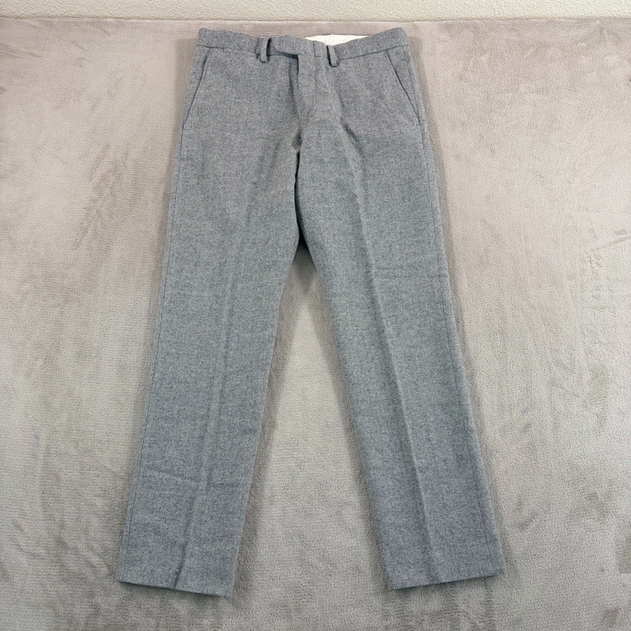 J.Crew Bowery Herringbone Wool Blend Dress Pants in Grey Men 30×29 Classic Fit