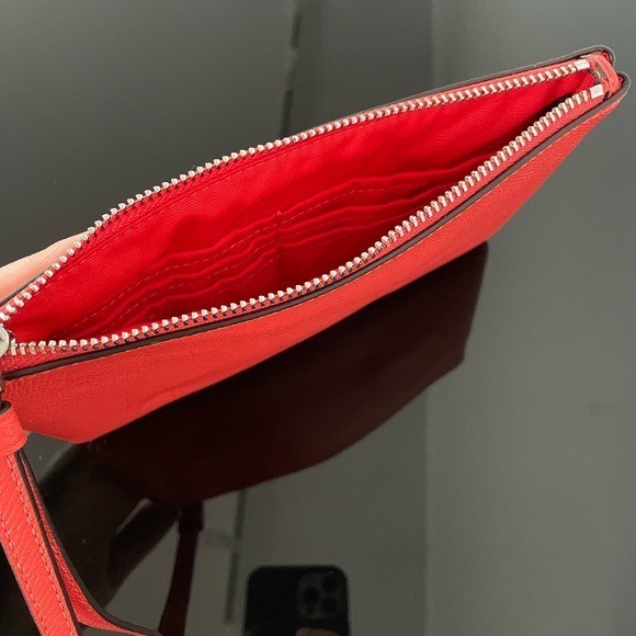 Coach Large Wristlet Red Crossgrain Leather Silver Logo Clutch Bag
