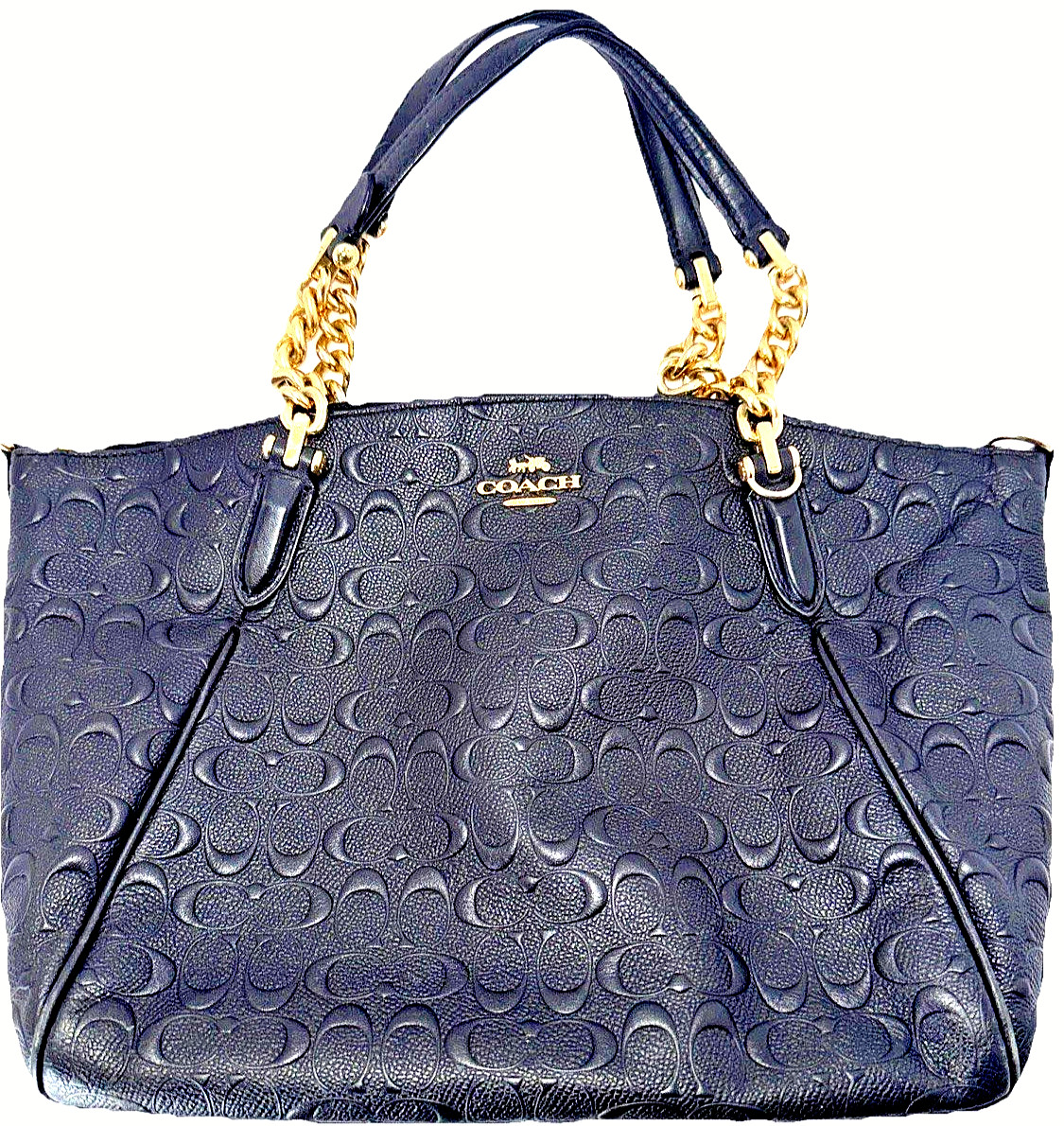Coach Purse Black ***UNIQUE*** W Gold Chain Link Straps Embroidered “C” Design.