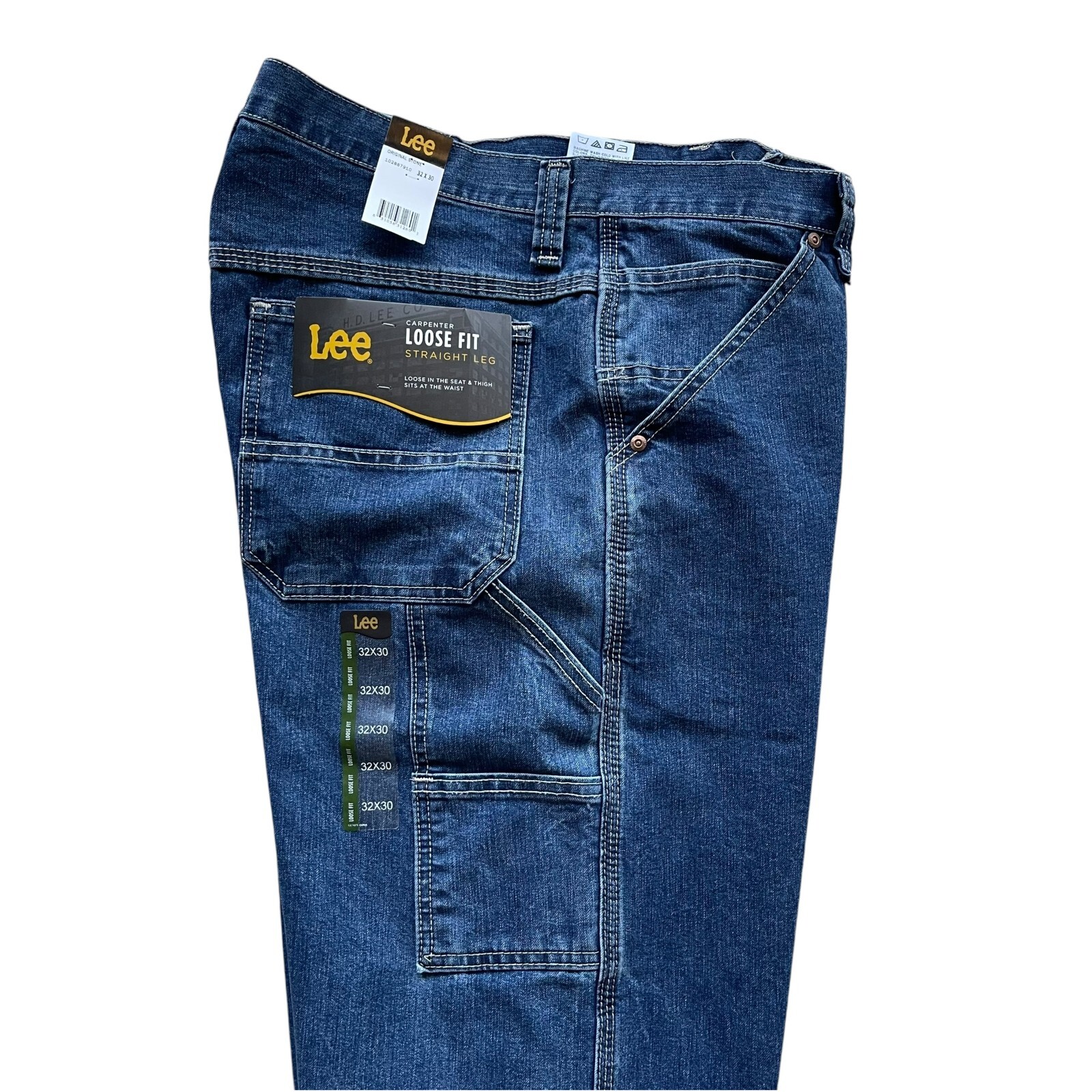 Lee Men’s Stone Wash Straight Leg Loose Fit Cargo Carpenter Denim Jeans 3 Colors