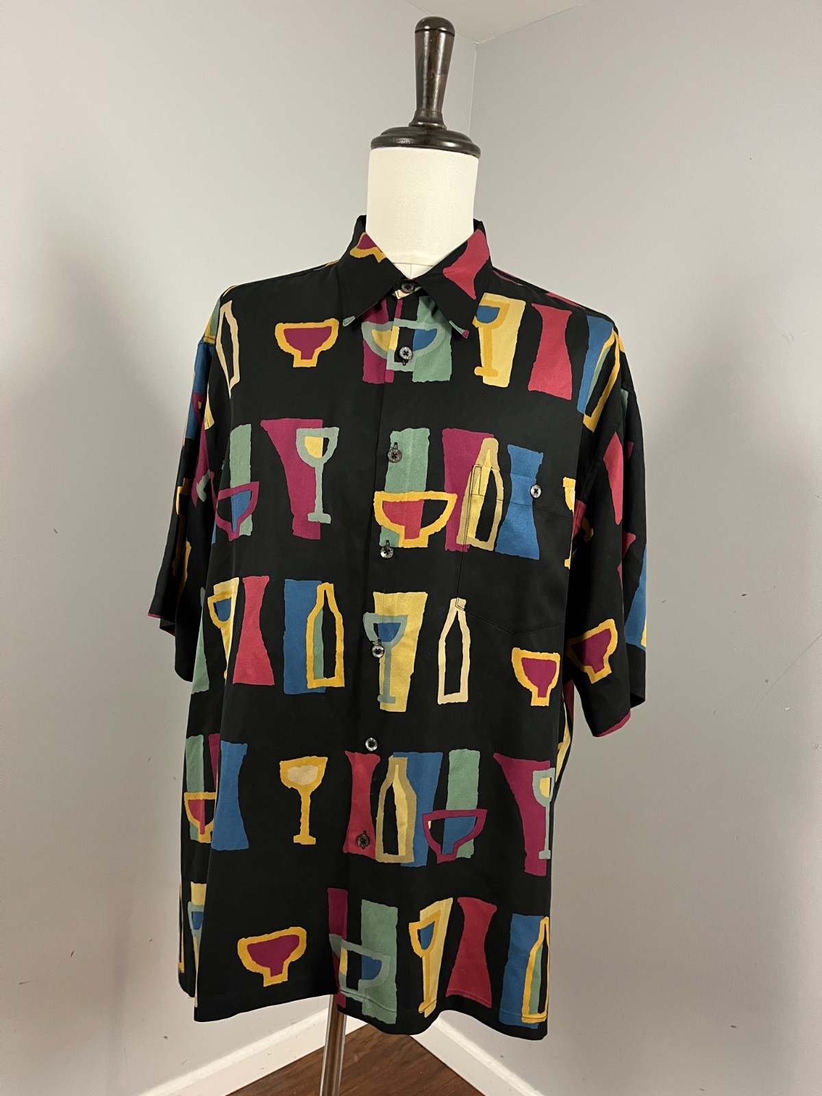 Tori Richard Vtg Silk Camp Shirt Martini Cocktail Art Deco Print Men’s 2XL