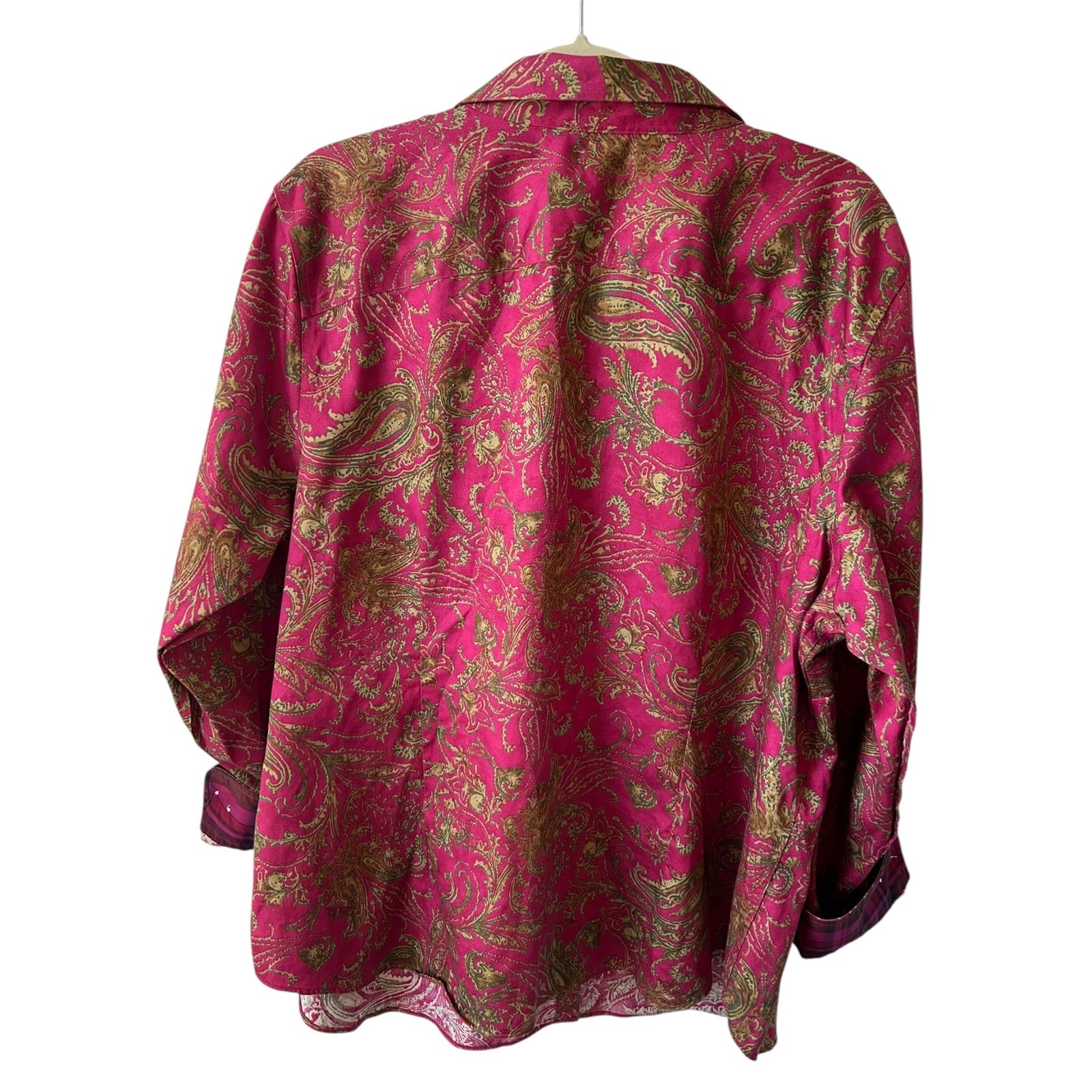 Chaps Boho Paisley Cotton Button Down Shirt Preppy No Iron Plaid Cuffs Size 2X