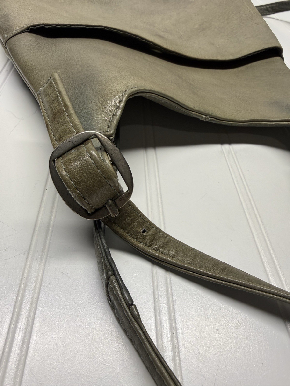 Le Donne Leather Collection Slim Sling Backpack Gray Olive Vaquetta Top Grain