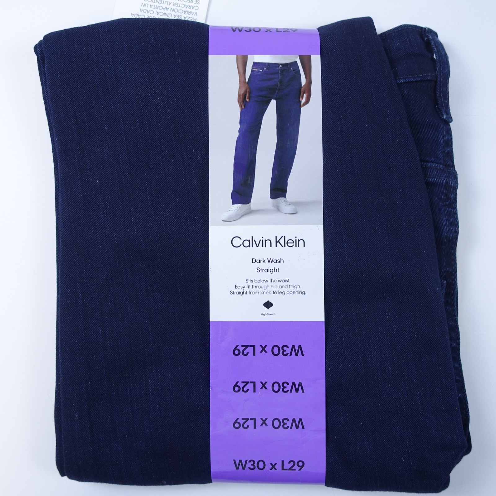 Calvin Klein Men Jeans 30×29 Dark Wash Straight Fit Vintage CK Navy Stretch NWT