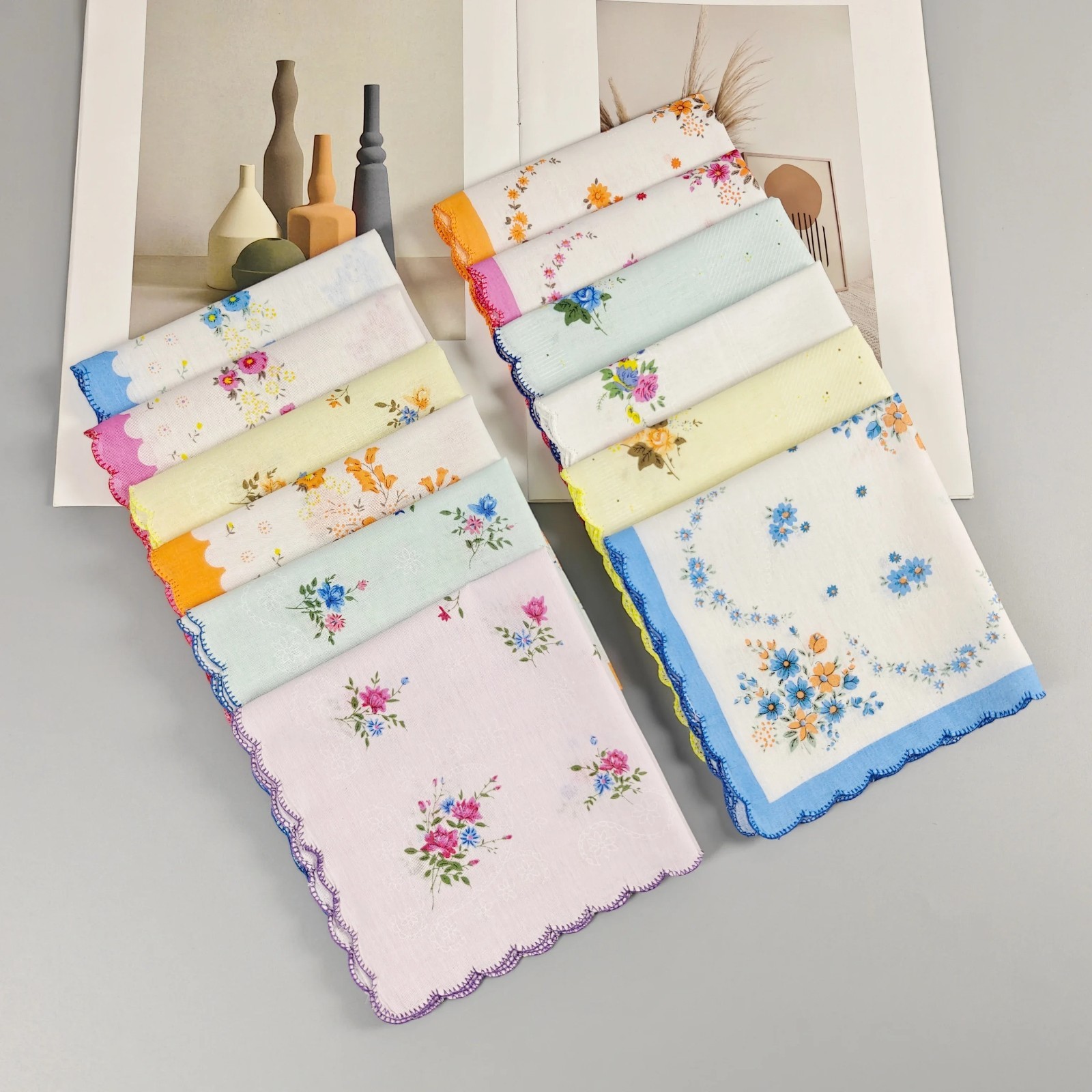 Mixed Lot 20 Square Hanky Cotton Vintage style floral Handkerchiefs Women 11.8“