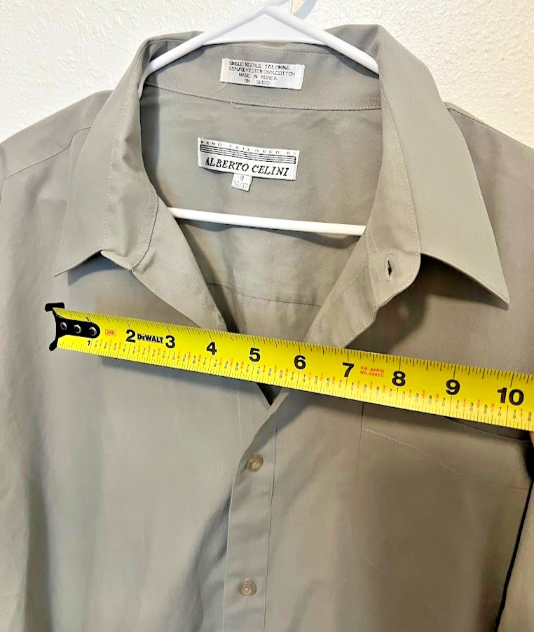 Vintage Alberto Celini Shirt 18 36/37 2XL 3XL Light Olive Sage Gray Dress Button