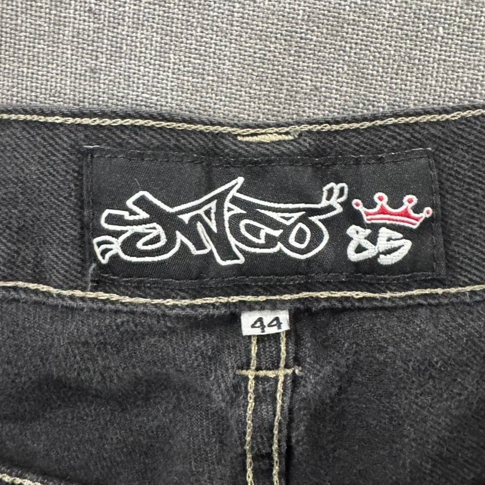 Vintage Y2K JNCO Skunk Denim Jeans SUPER Baggy Wide Leg Faded Black 42