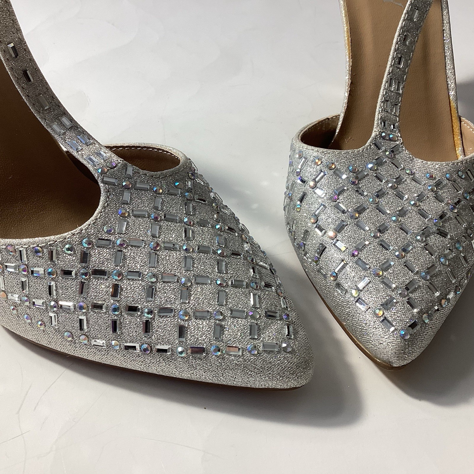 Delicacy Silver T Strap Bedazzled Sparkle Heels 7 Wedding Prom Cinderella