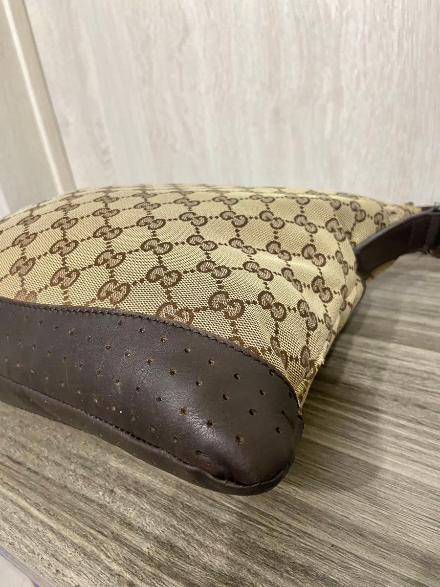 GUCCI shoulder bag GG pattern canvas beige leather punching crossbody