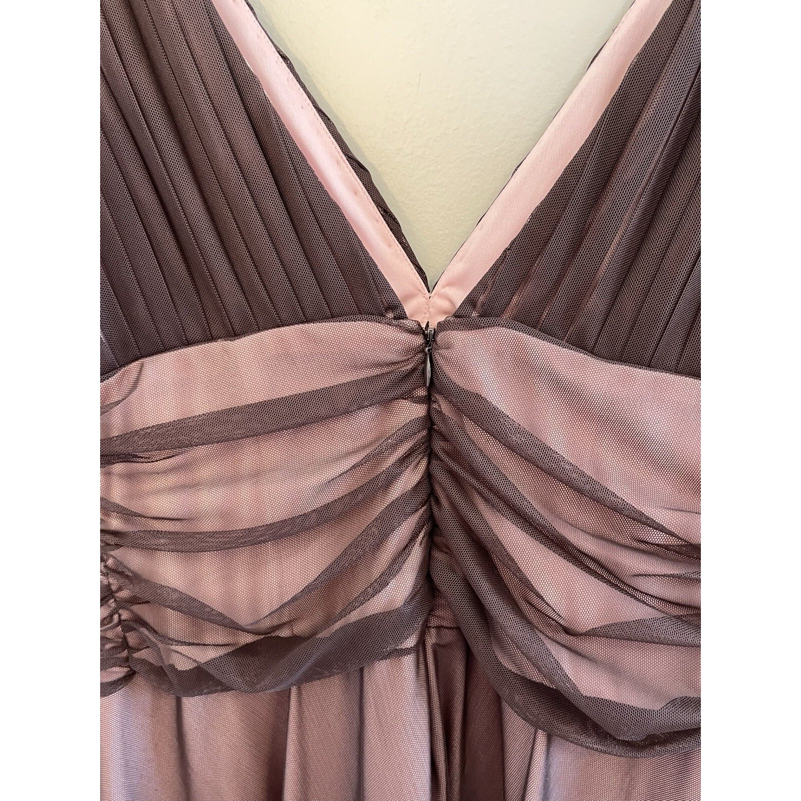 JS Boutique Y2K Dress Baby Doll Beading Ruching Tulle Sheer Brown Pink NWT