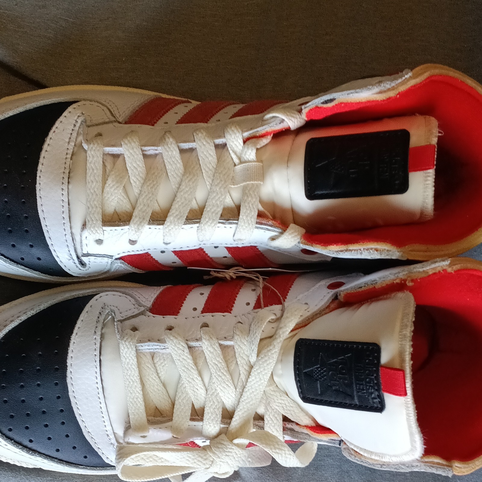 adidas Men’s Mid Top Lace Up Athletic Sneakers White/Red/Black Rubber Sole