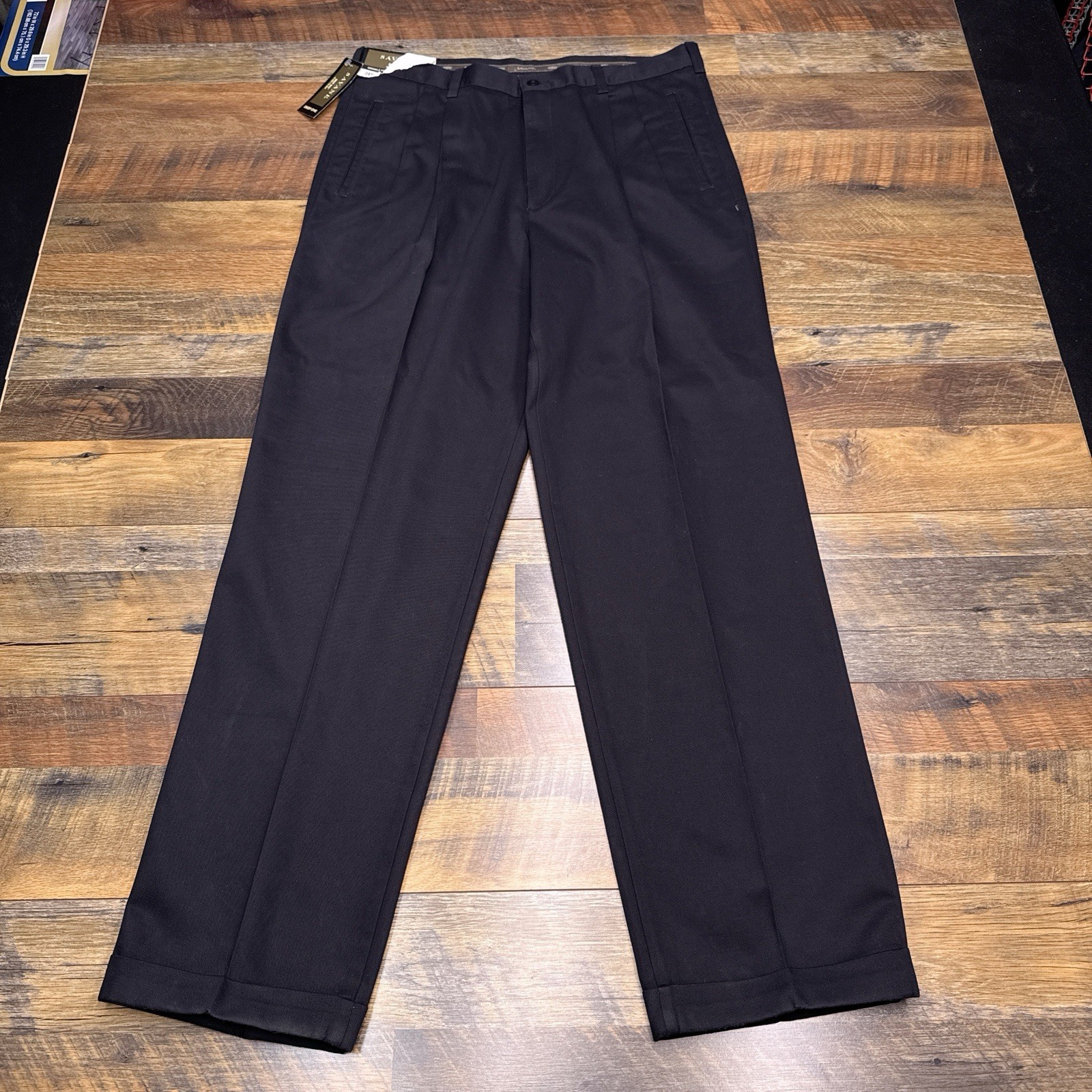 Savane Wrinkle Free Pants Mens 38×34 Black Permanent Crease Deep Dye New
