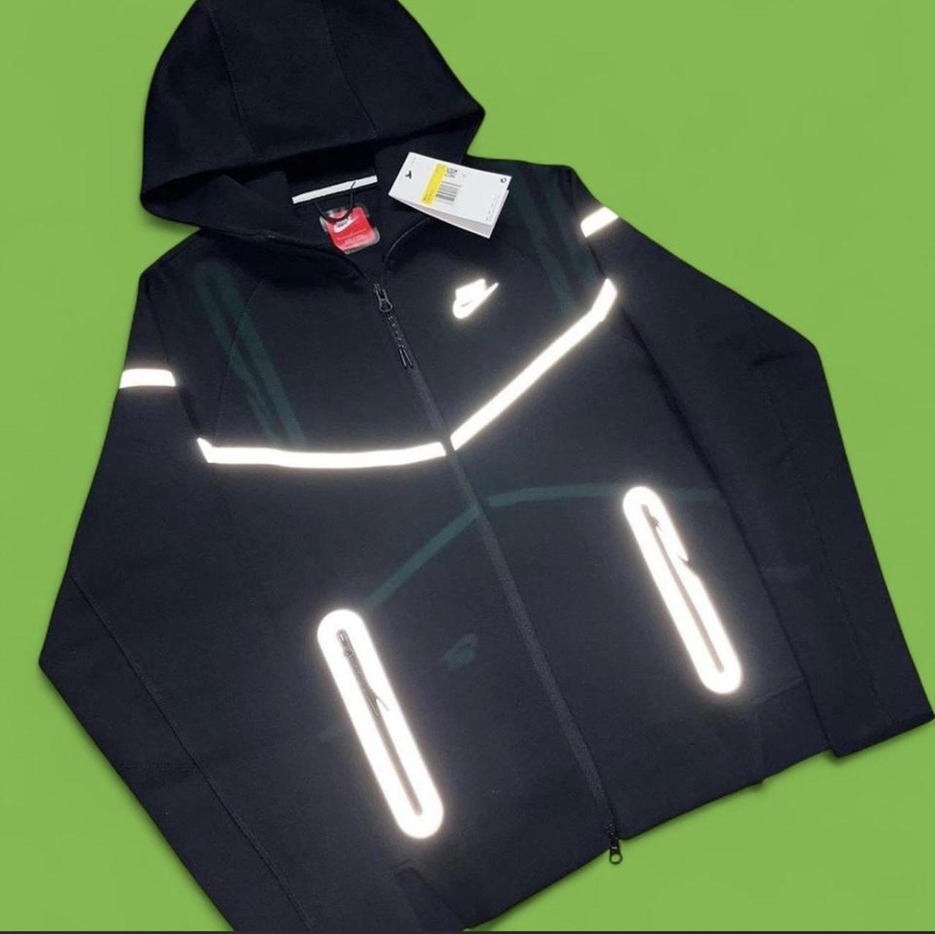 Nike Tech Zip up Fleece Black Reflective Hoodie XL