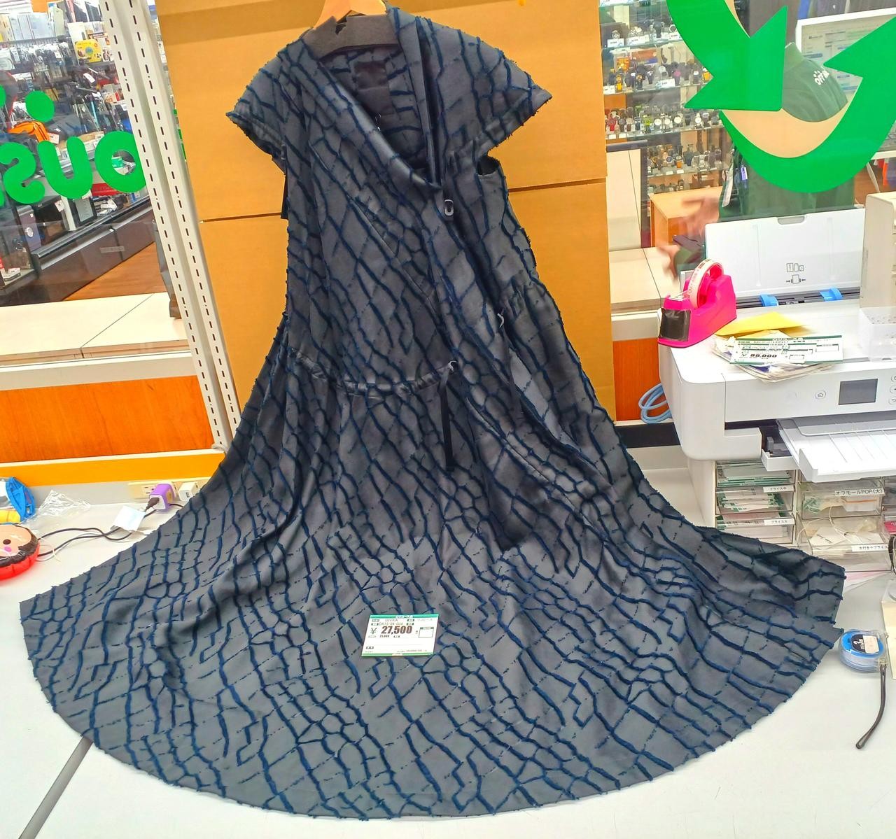 Black Cotton Blend One-Shoulder Dress 55cm Shoulder 132cm Length UK2