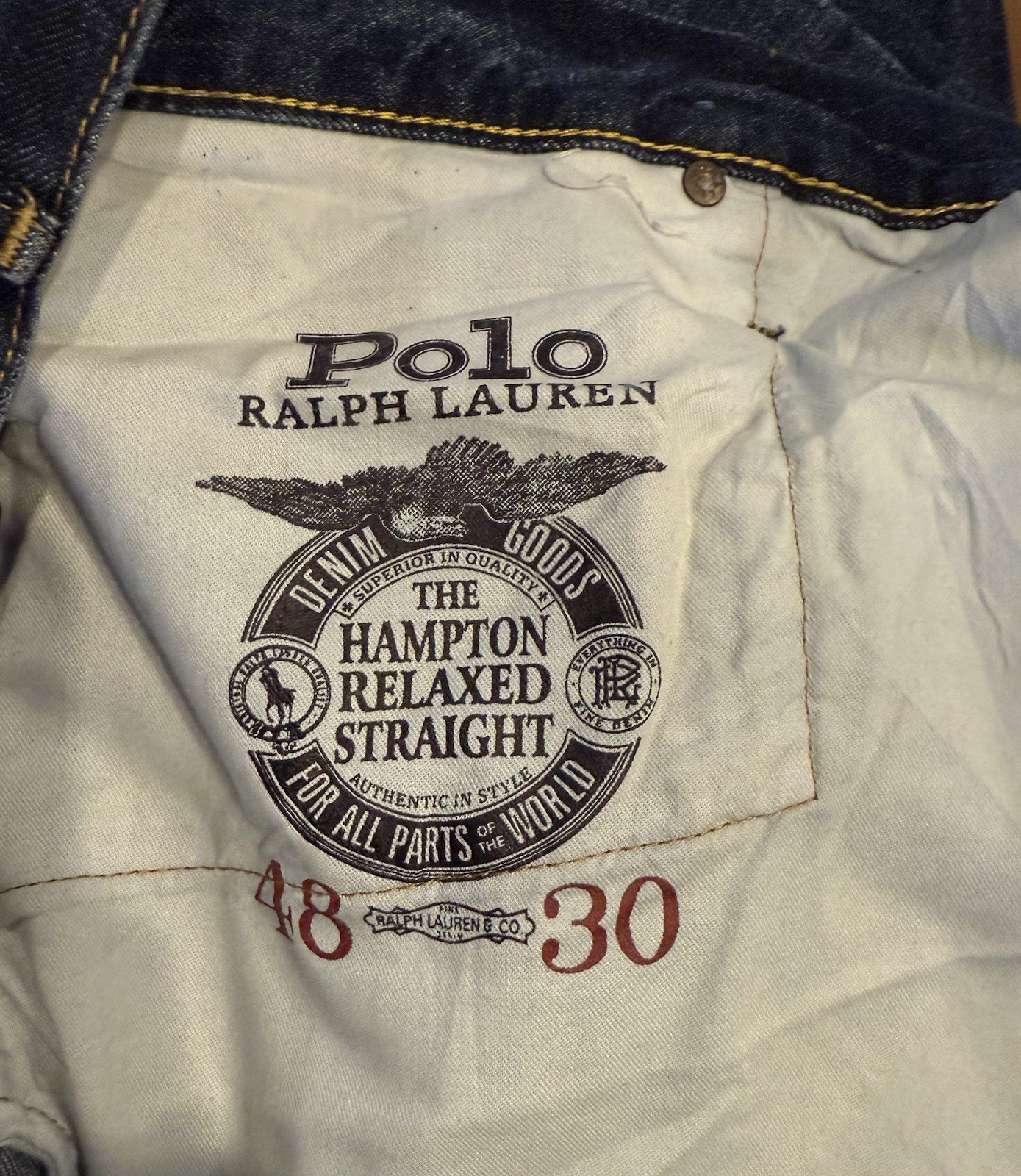 Polo Ralph Lauren Big & Tall Hampton Relaxed Straight Distressed Jeans Sz 48×30
