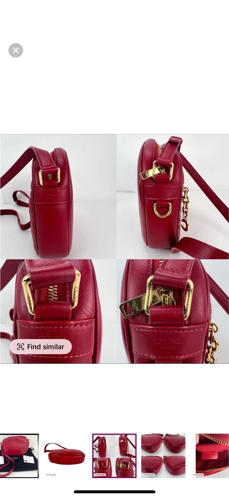 CELINE C Charm Small Crossbody Shoulder Bag Camera Red Leather Women’s Used