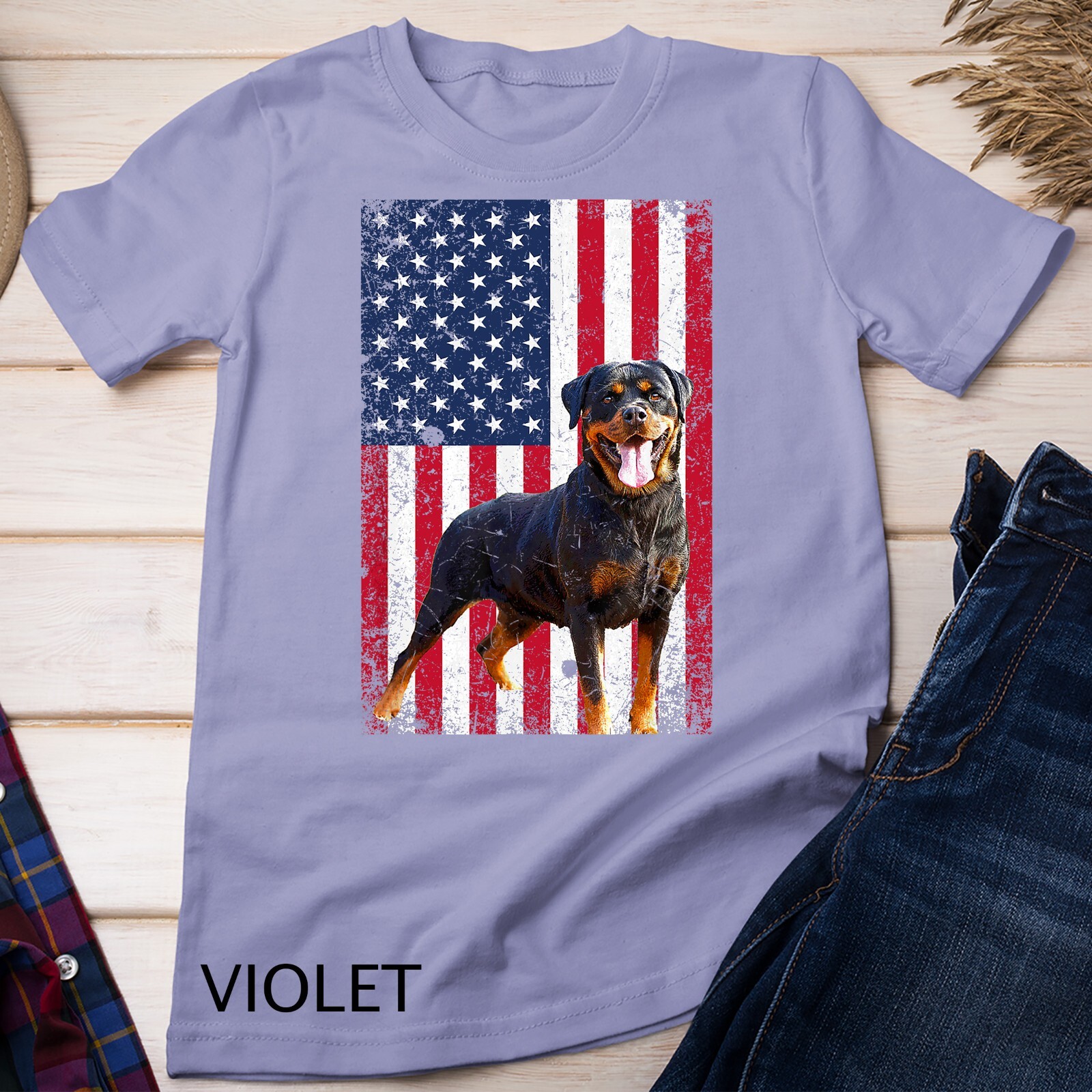 American Flag Rottweiler Dog Lover Funny 4th of July Dog T-Shirt Unisex T-shirt