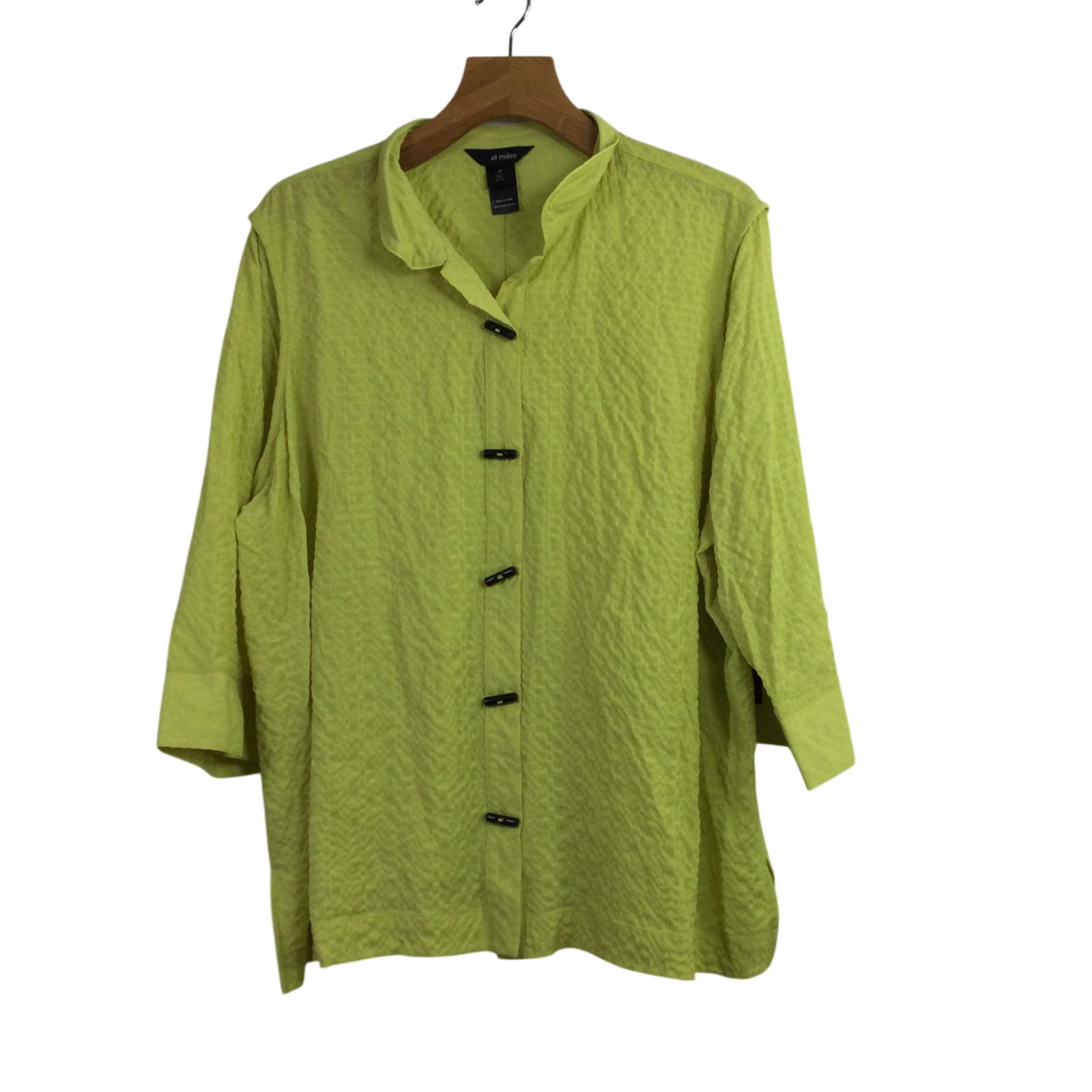 Ali Miles Crinkle Boxy Toggle Button Lagenlook Tunic Habitat Green Size 2X NWT