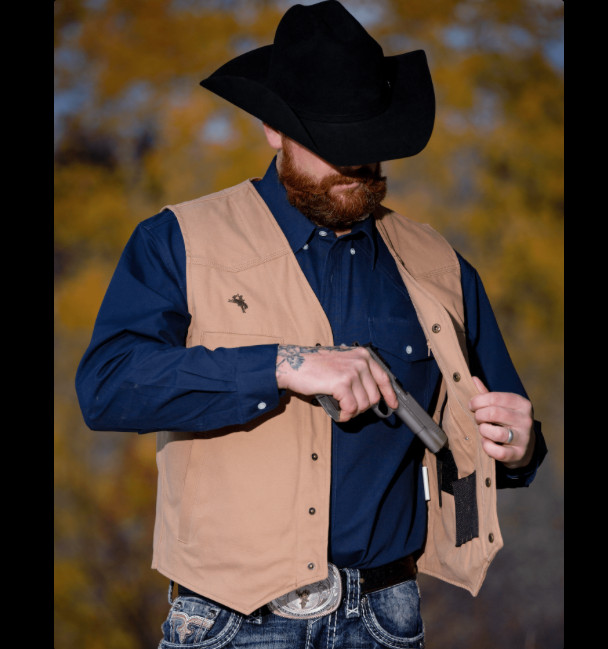 Wyoming Traders Mens Texas Conceal Carry Snap Up Canvas Ranch Wear Vest