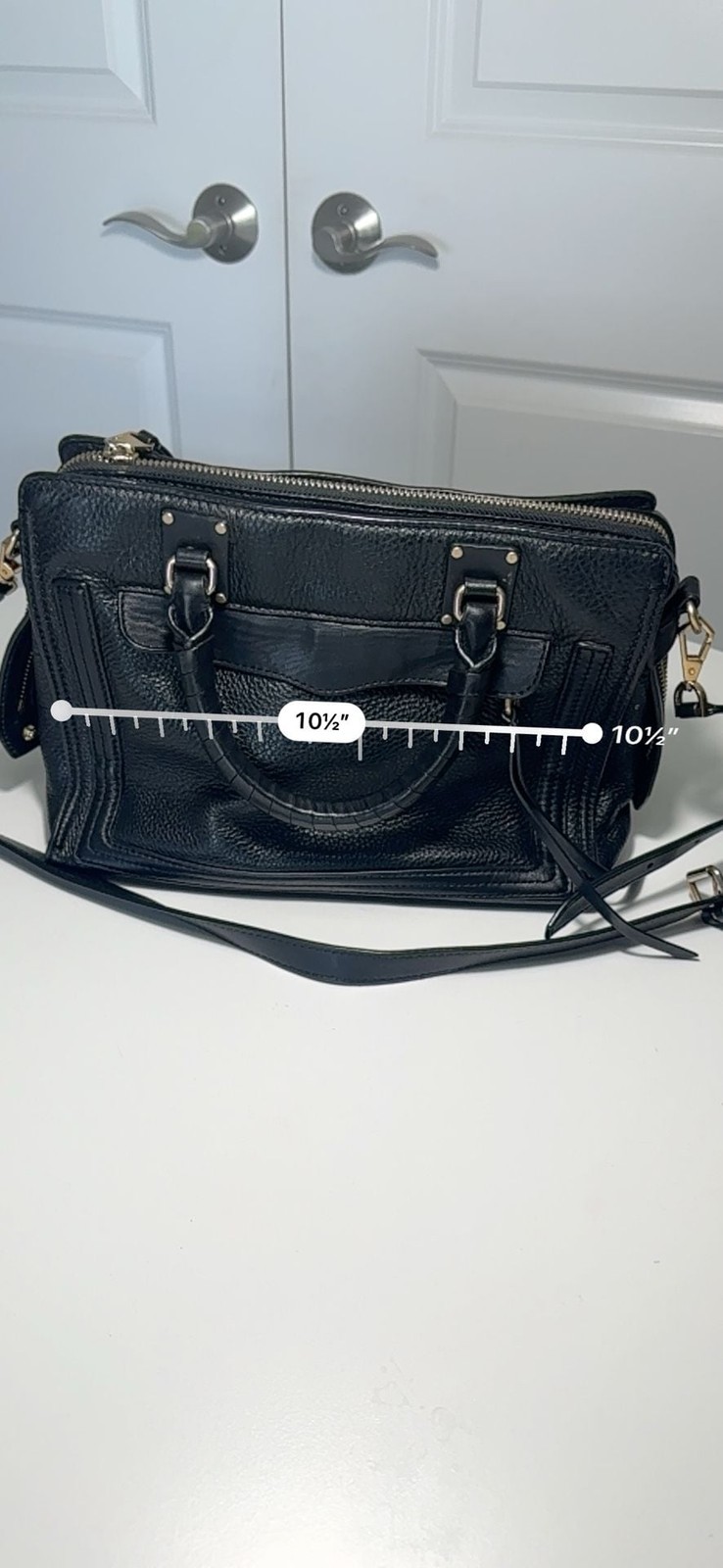 Rebecca Minkoff Black Pebbled Leather Satchel Crossbody Bag Gold Hardware Tassel